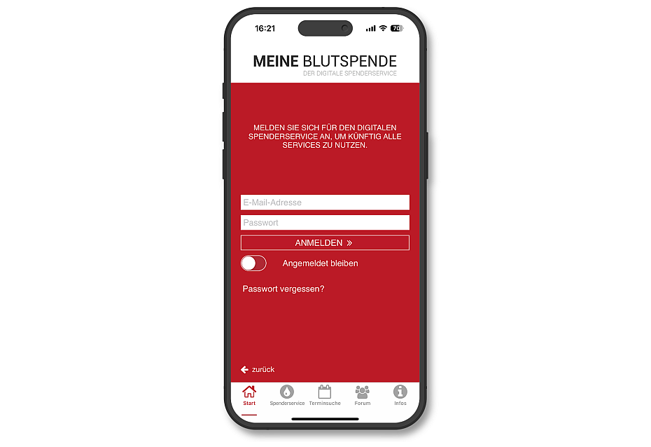 Blutspende-App Log-In