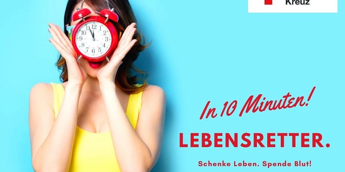 Plakat mit Spendenaufruf "Schenke Leben. Spende Blut!"