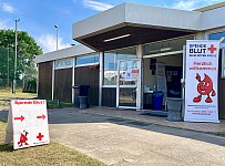 Ansicht der Mehrzweckhalle in Merkendorf DRK-Blutspende